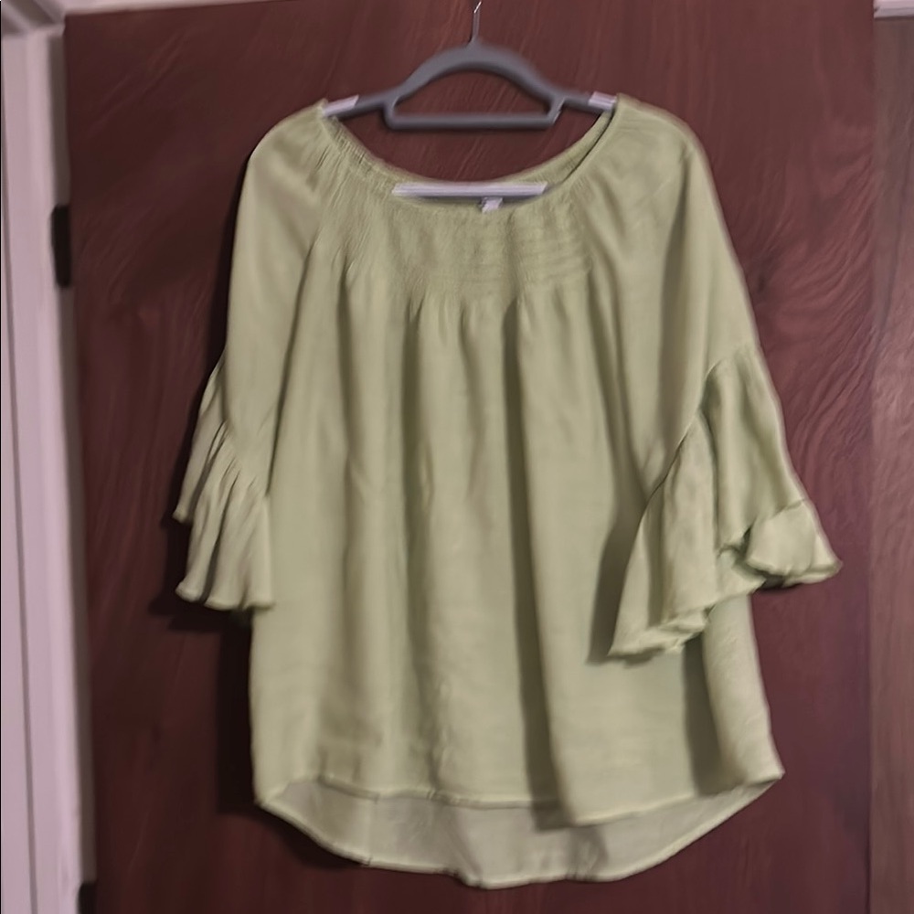 Women's Light Green Ruffle Sleeve Top